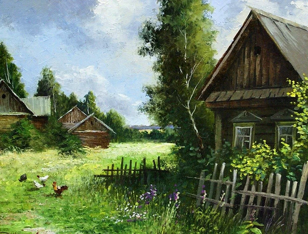 Künstler Pyatin Oleg malt Dorflandschaft