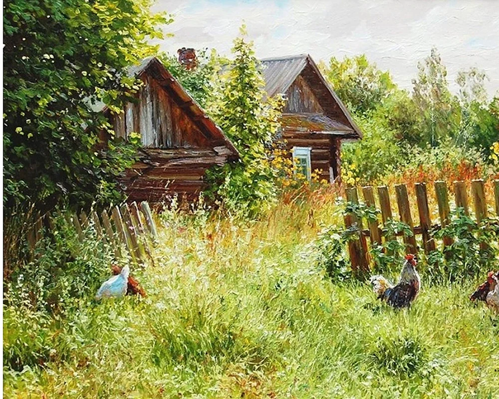 Künstler Tatyana Chernykh malt Dorf