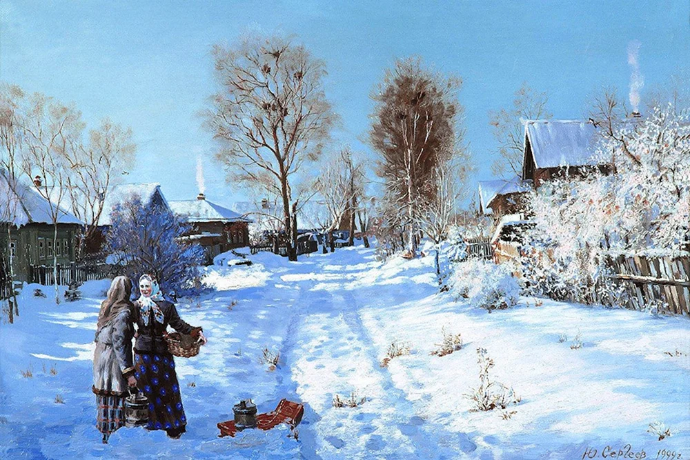 Künstler Vladimir Yuryevich Zhdanov Gemälde Winterdorf