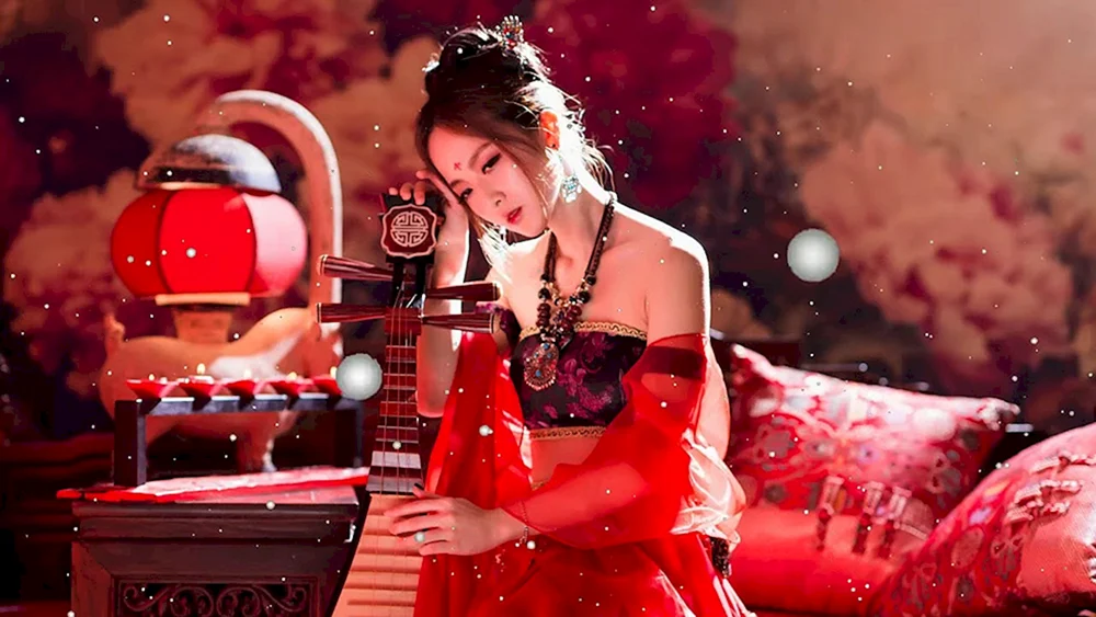 Chinesin mit Musikinstrument