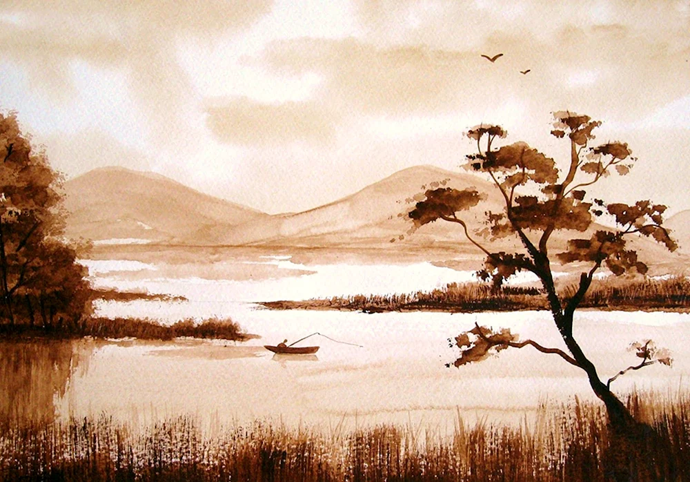 Grizaille-Aquarell-Landschaft