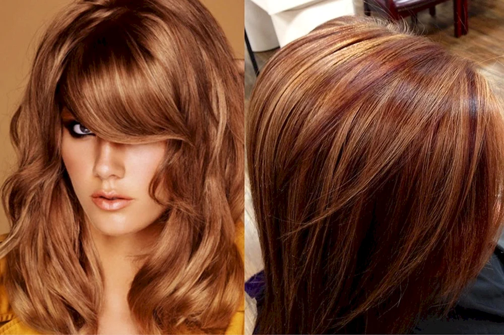 Roter Shatush auf braunem Haar