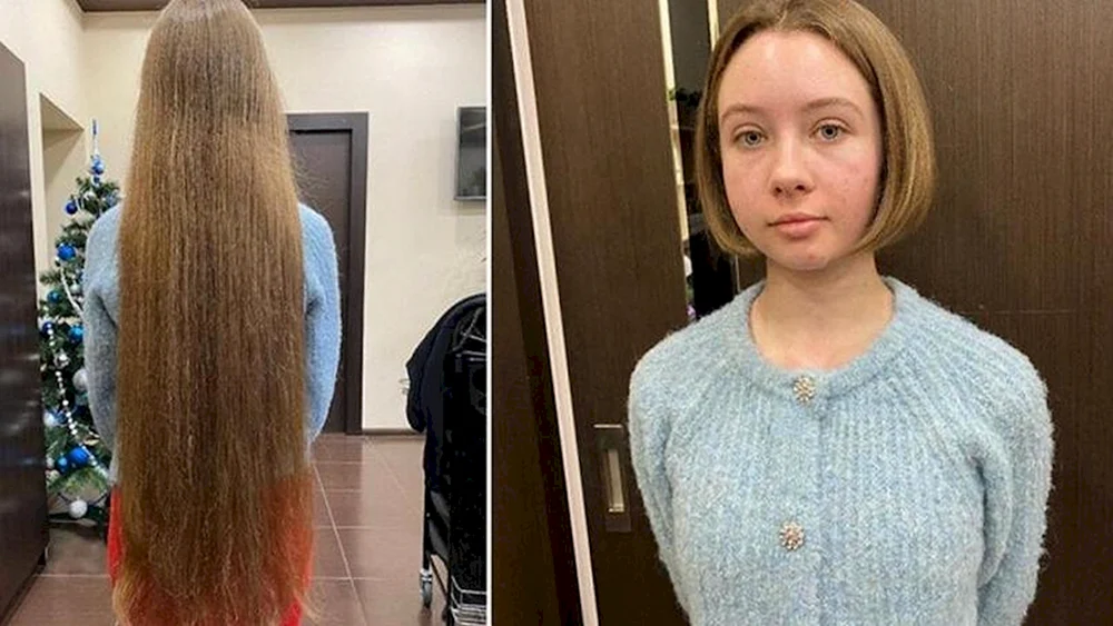 Mädchen schneidet sich die Haare ab Frisur