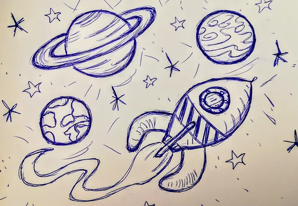 Kosmos-Zeichnung in Bleistift