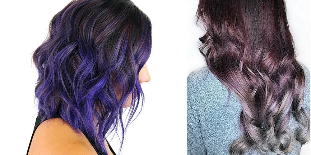 Braune Haare mit lila Strähnen
