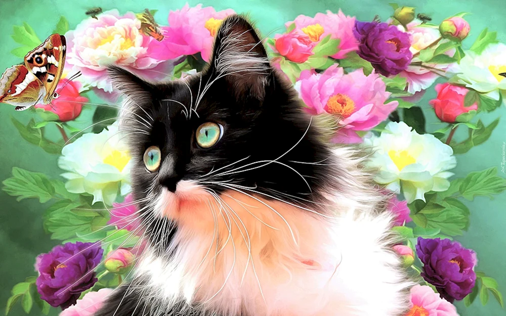 Katze in Blumen