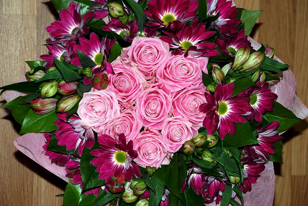 Bouquet Rose Nelke Alstromeria