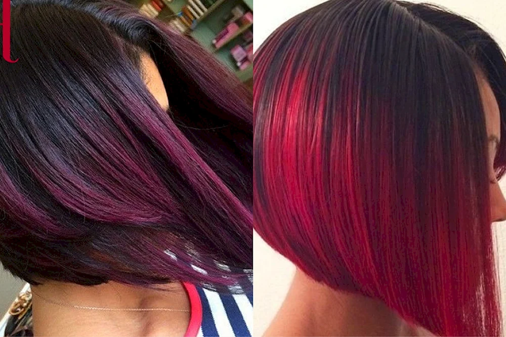 Rote Spitzen auf dunklen Haaren