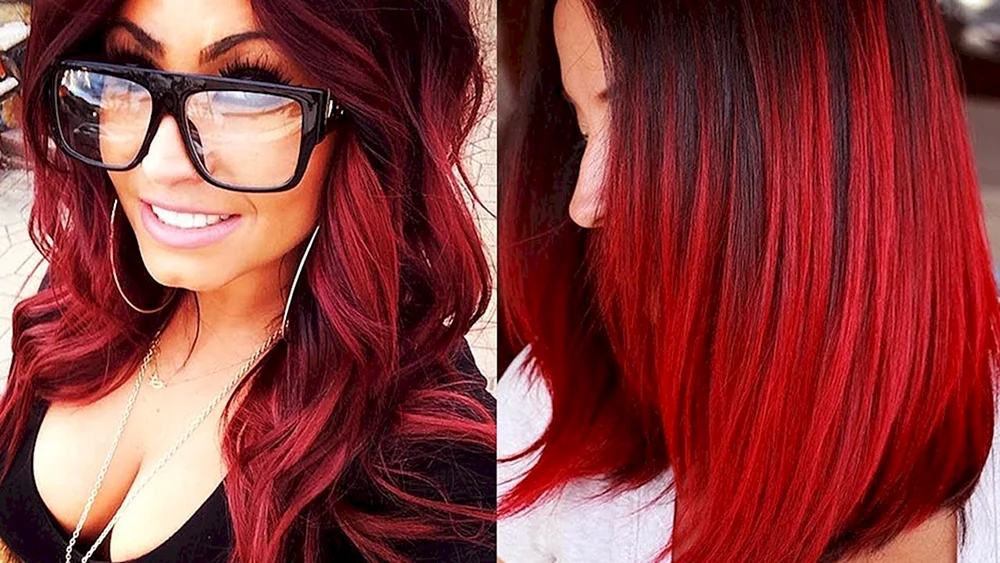 Rot Ombré auf dunklem Haar