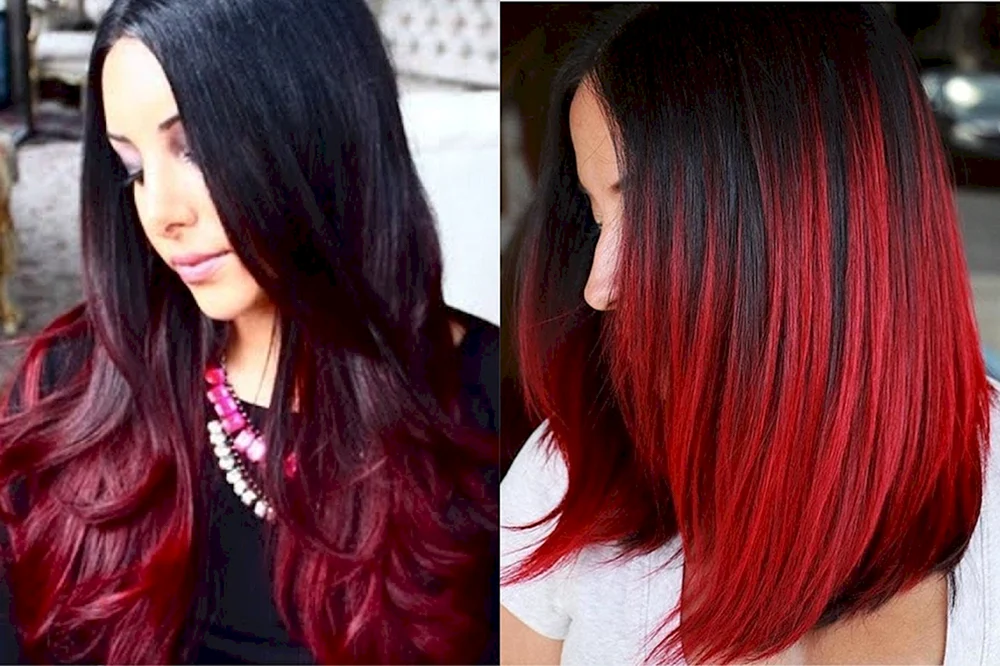 Rot ombré auf dunklem Haar