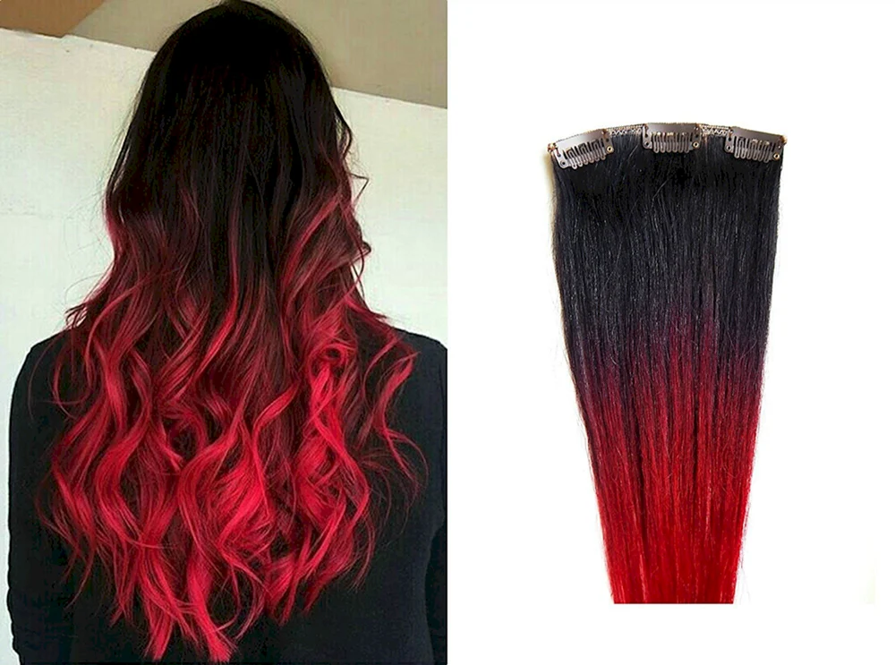 Rot ombré auf dunklem Haar lang