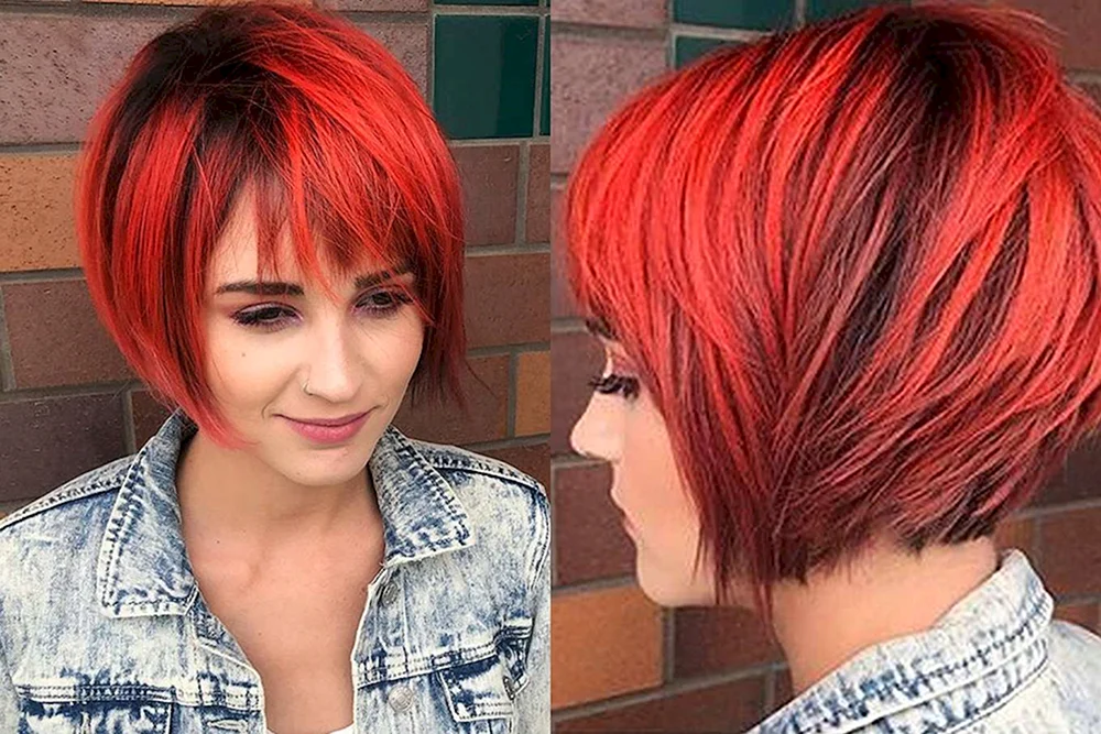 Kreative Färbung auf kurzes Haar für blauäugige Frauen