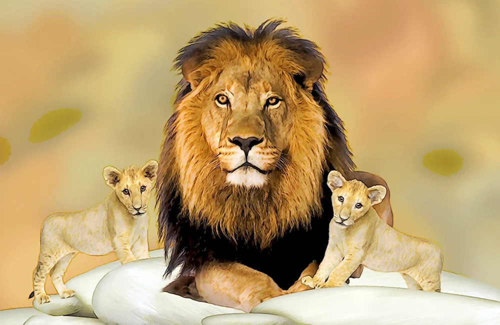 Löwin und Löwenjunges Familie