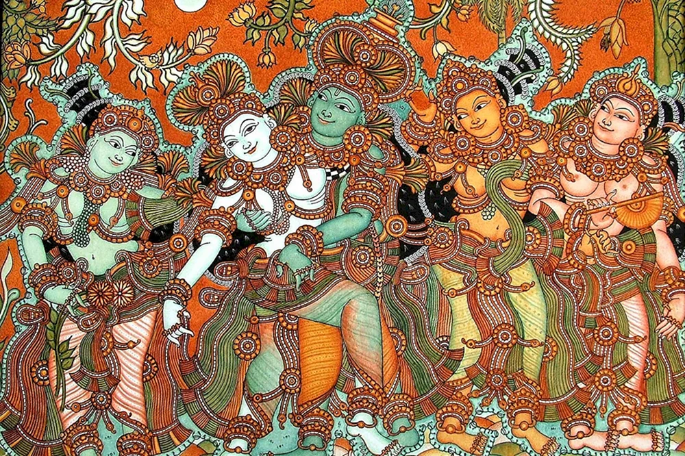 Indische Malerei Krishna und Radha