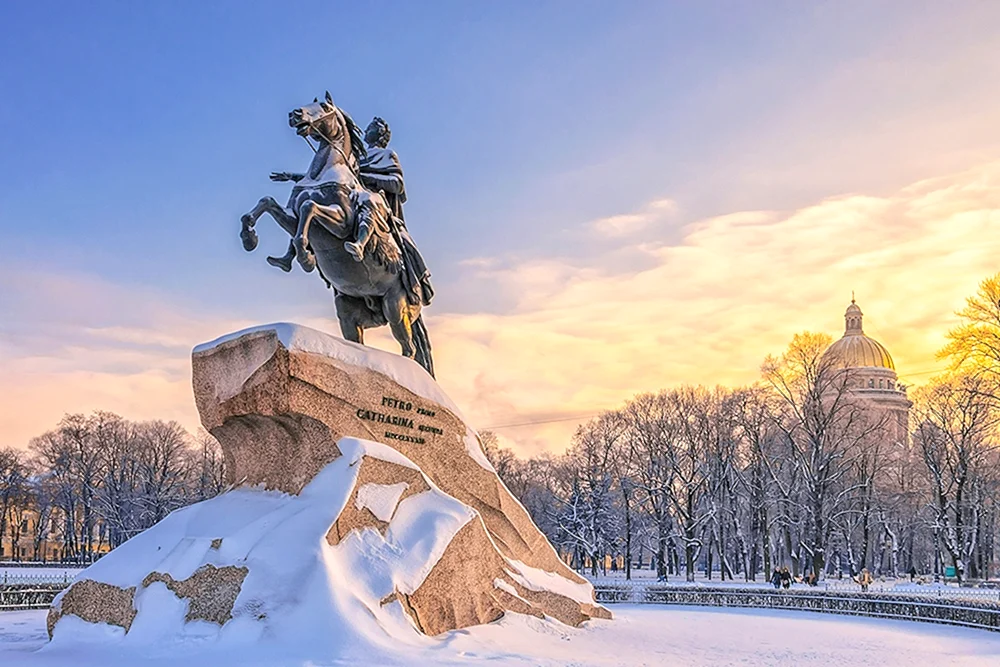 Der Bronzene Reiter in St. Petersburg im Winter
