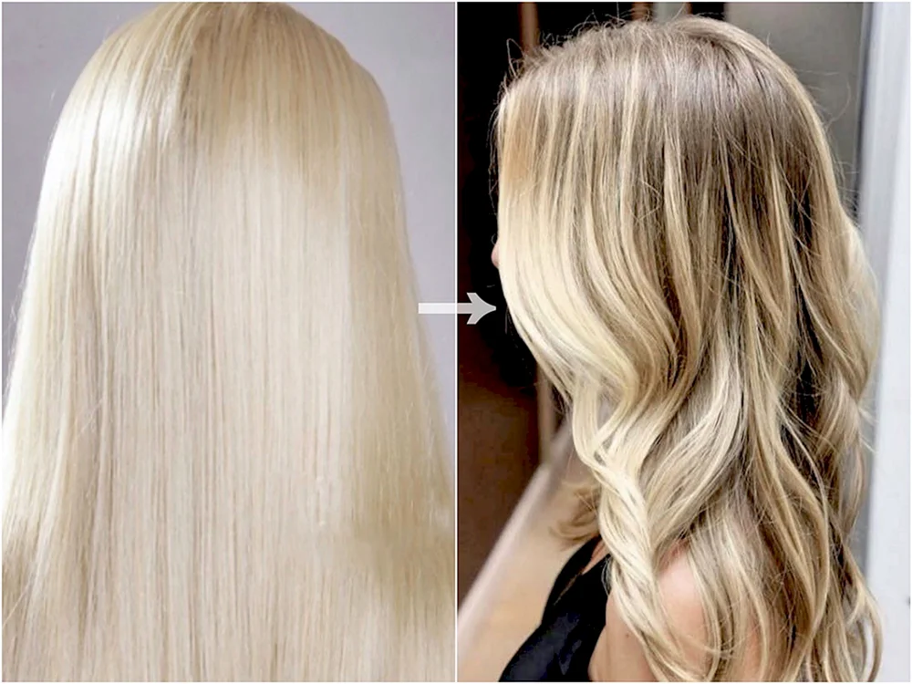 Blonde Strähnchen auf aufgehelltem Haar
