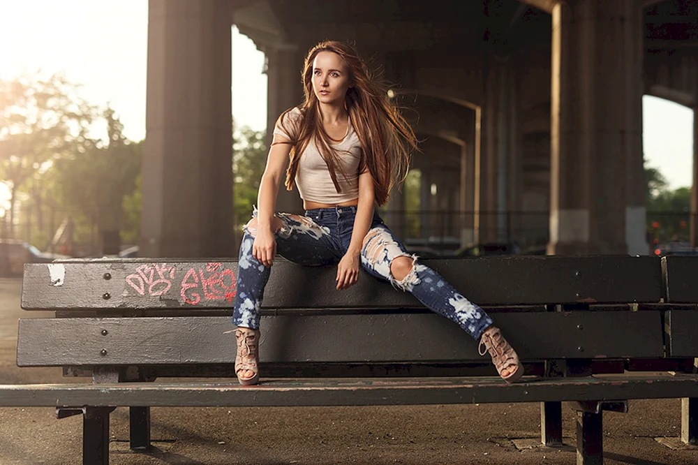 Model Katherine Timokhina in Jeans