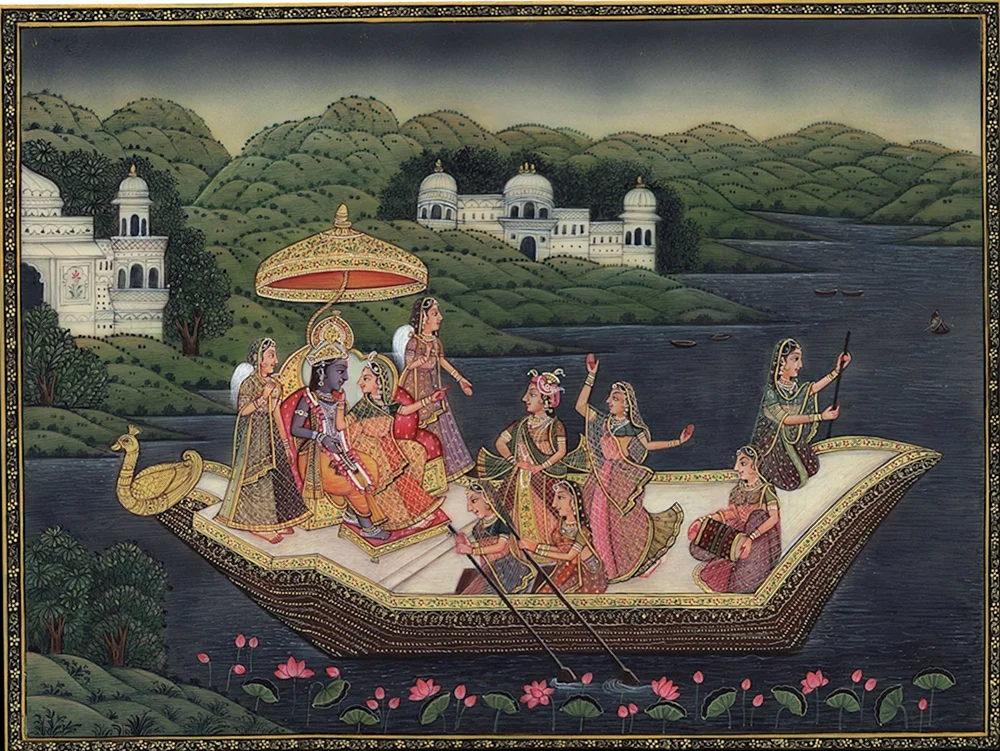 Indische Malerei von Krishna und Radha