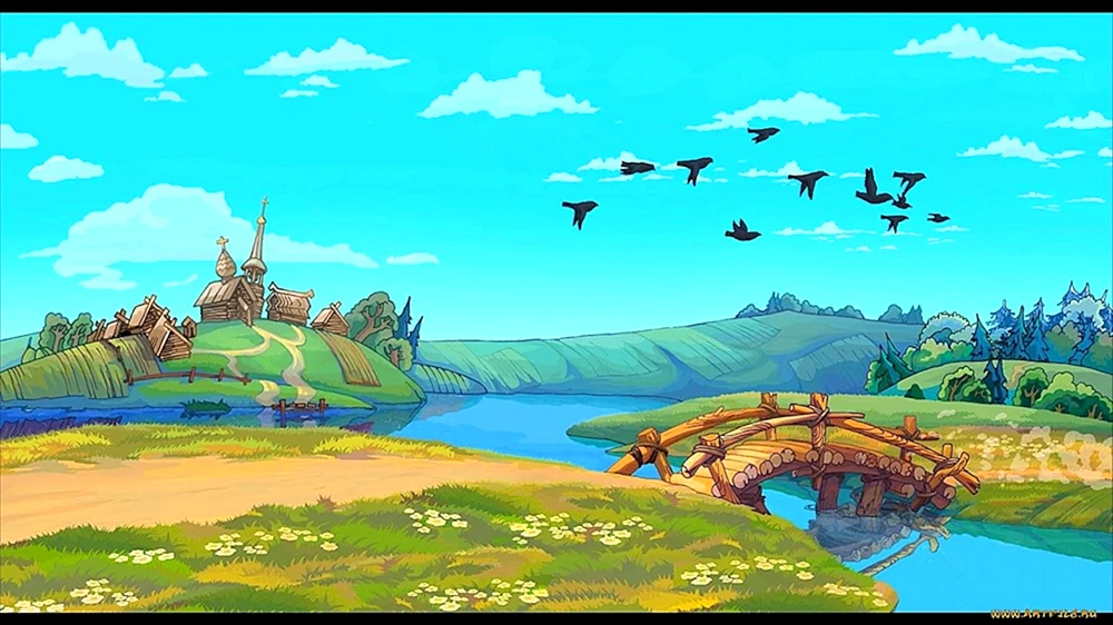 Cartoon Drei Bogatyrs Hintergrund