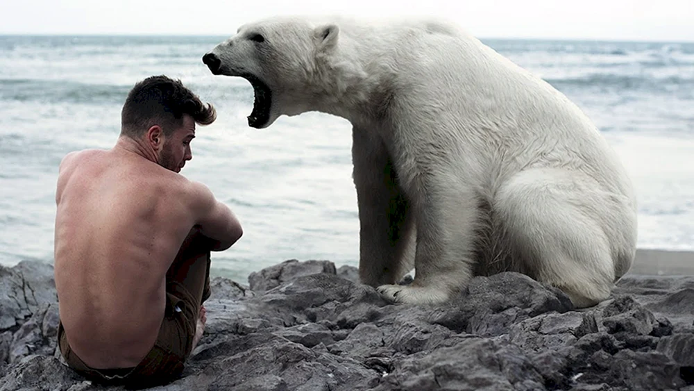 Mann und Eisbär