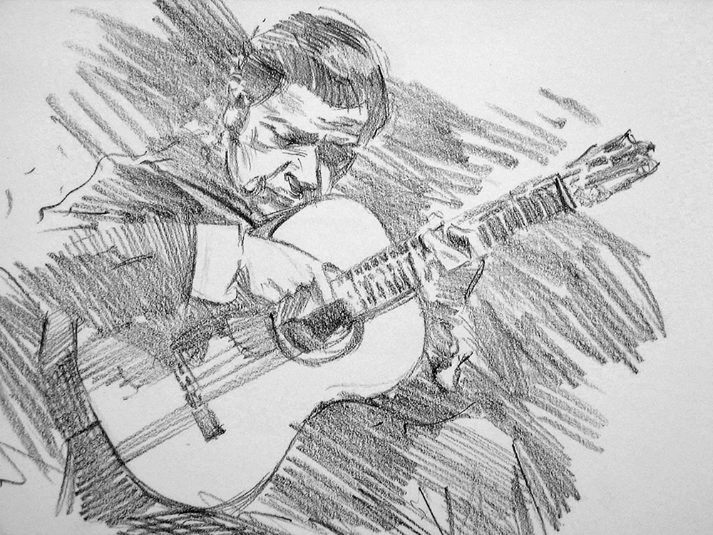 Gitarre mit Bleistift zeichnen