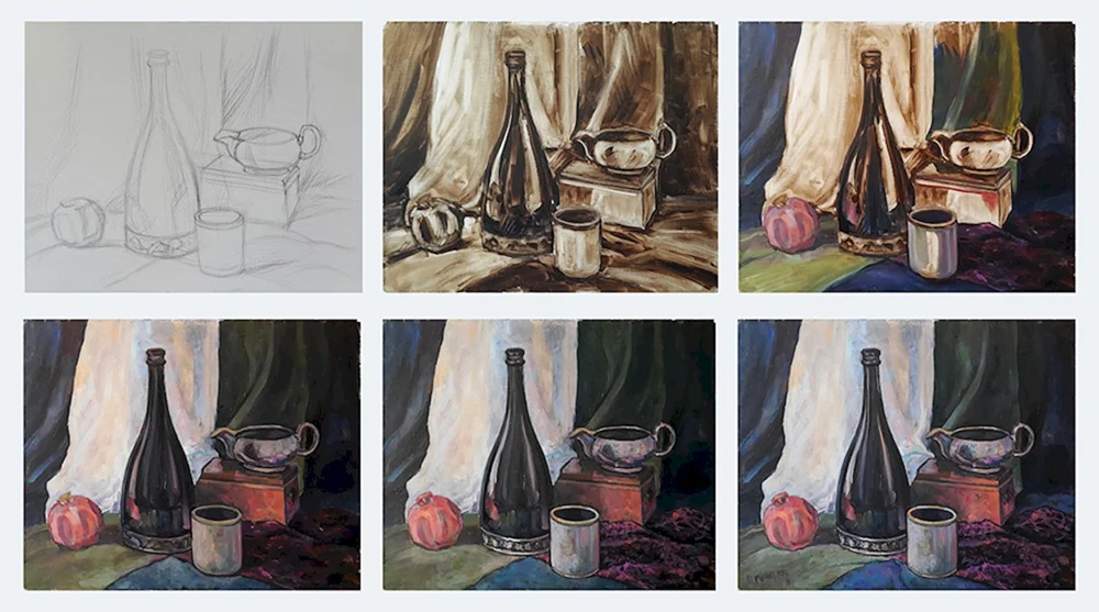 Stilllebenzeichnung in Gouache