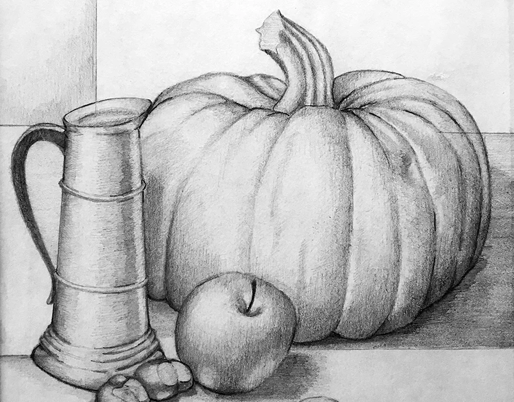 Fruchtstillleben mit Bleistift