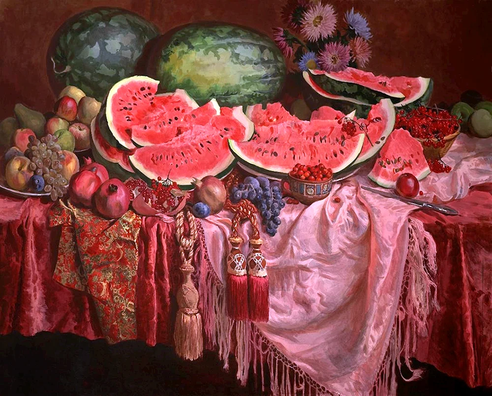 Stillleben mit Wassermelonen Sergei Nikolaevich Andriyaka