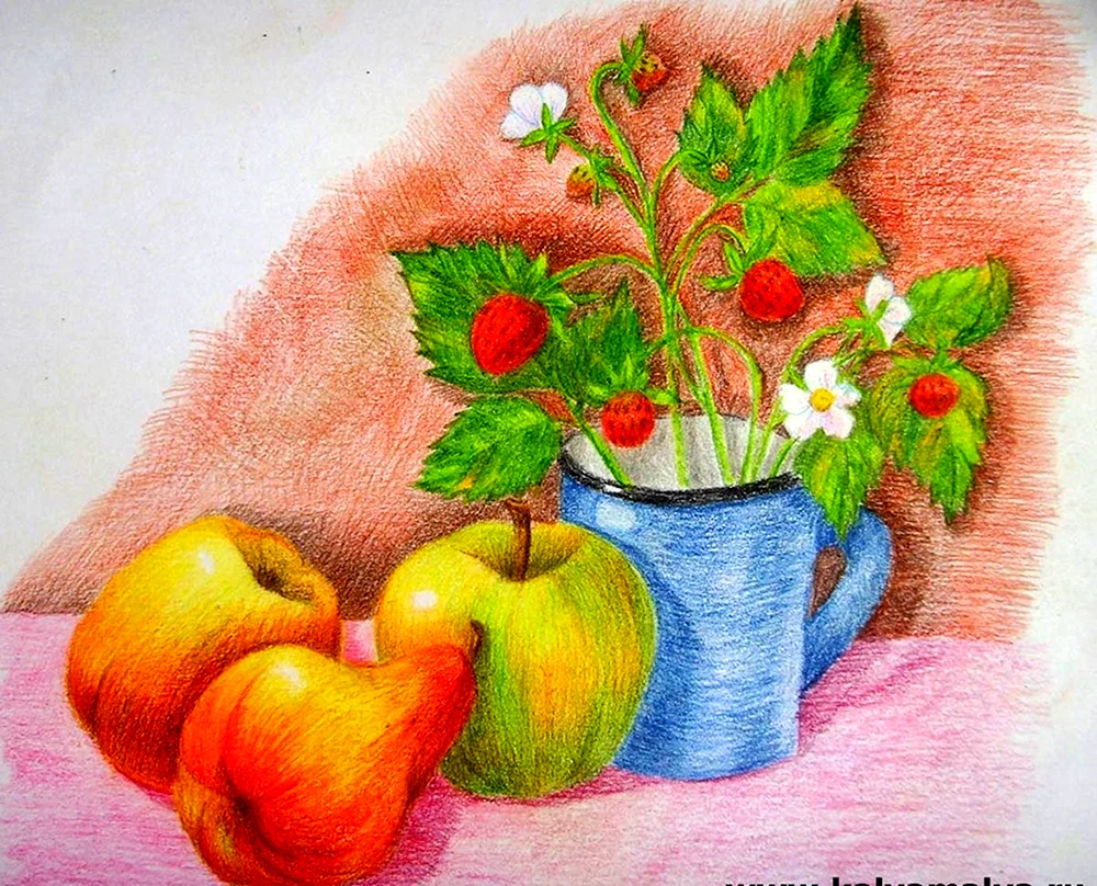 Bleistiftstillleben mit Obst für Kinder