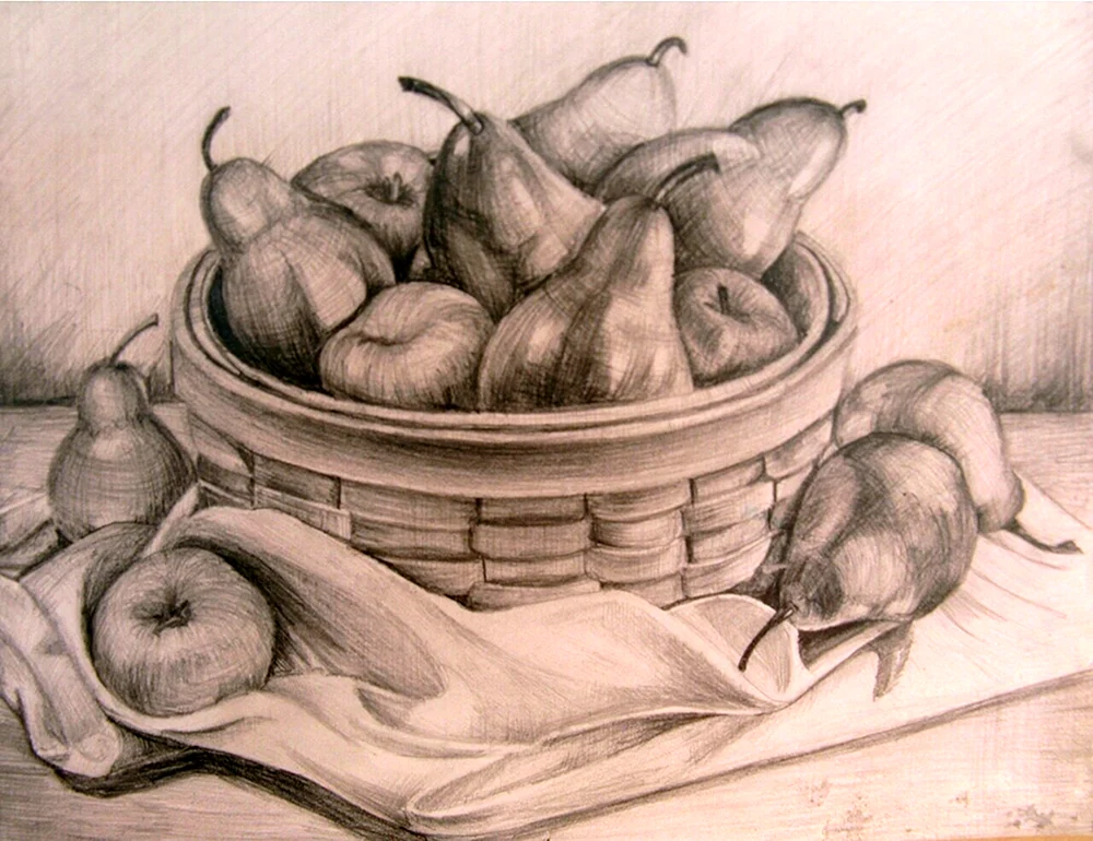 Fruchtstillleben mit Bleistift