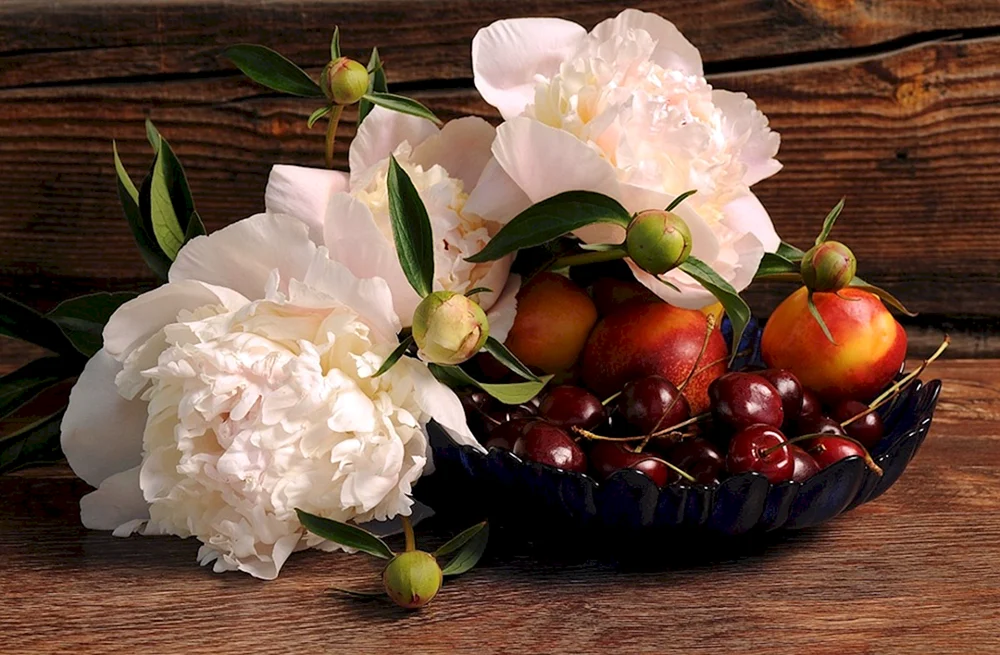 Stillleben mit Blumen und Früchten