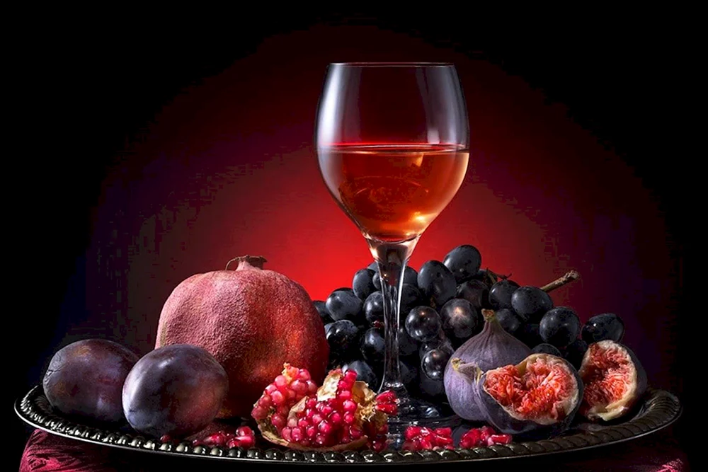 Weinstilleben mit Wein und Obst