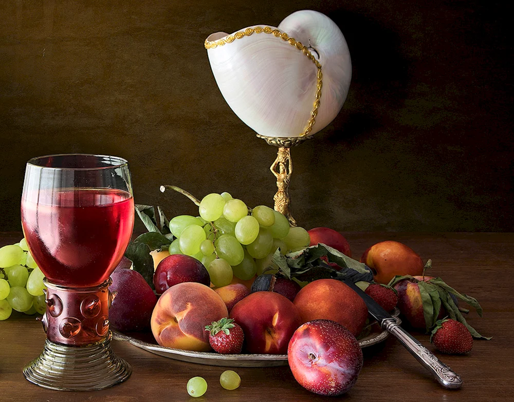 Wein- und Obststillleben