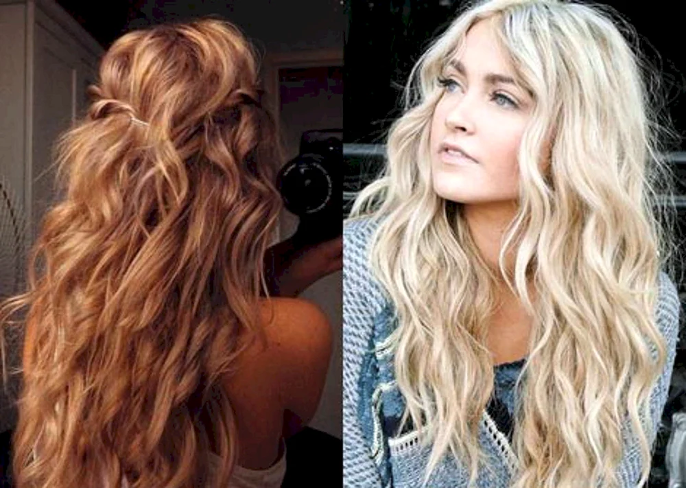 Schlampige Locken auf langem Haar