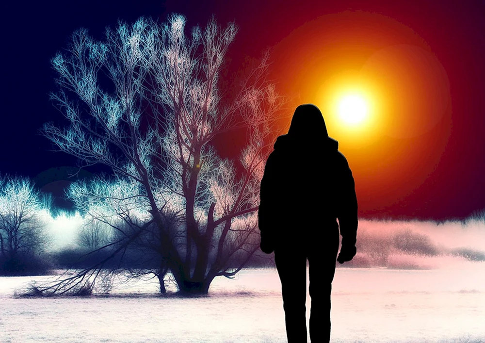 Ein einsamer Mann im Winter