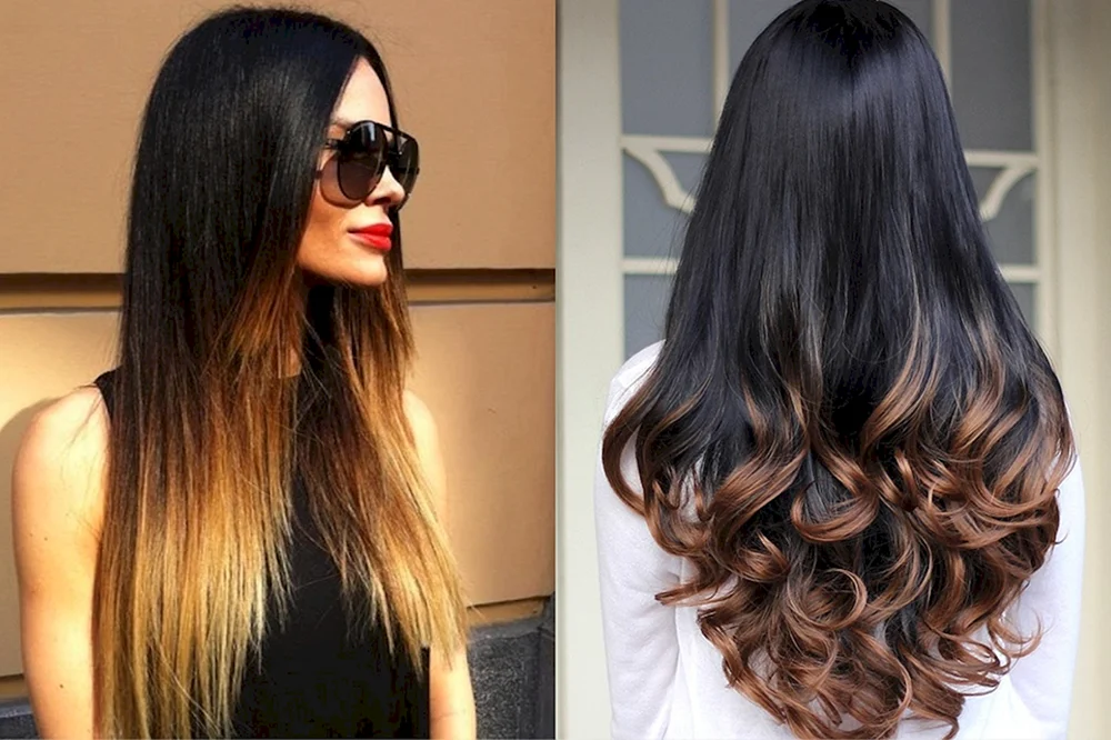 Balayage Aschefärbung auf dunklem Haar. lang