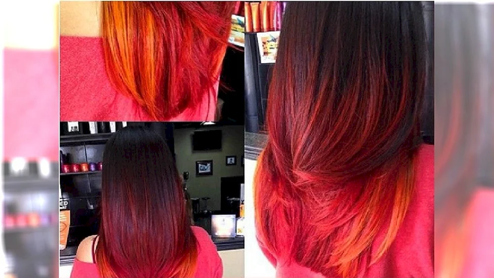 Rotes Ombré auf dunklem Haar