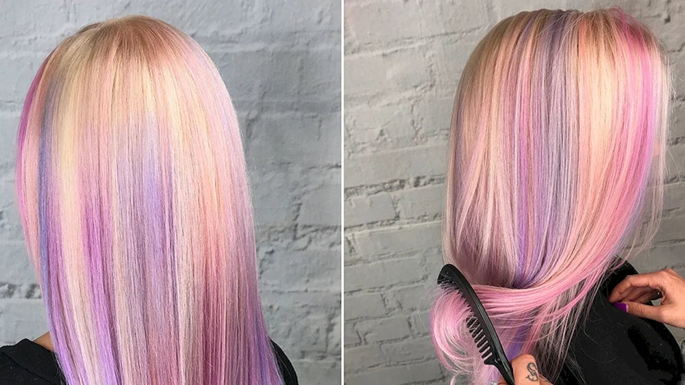 Pink Balayage auf blondem Haar Haare