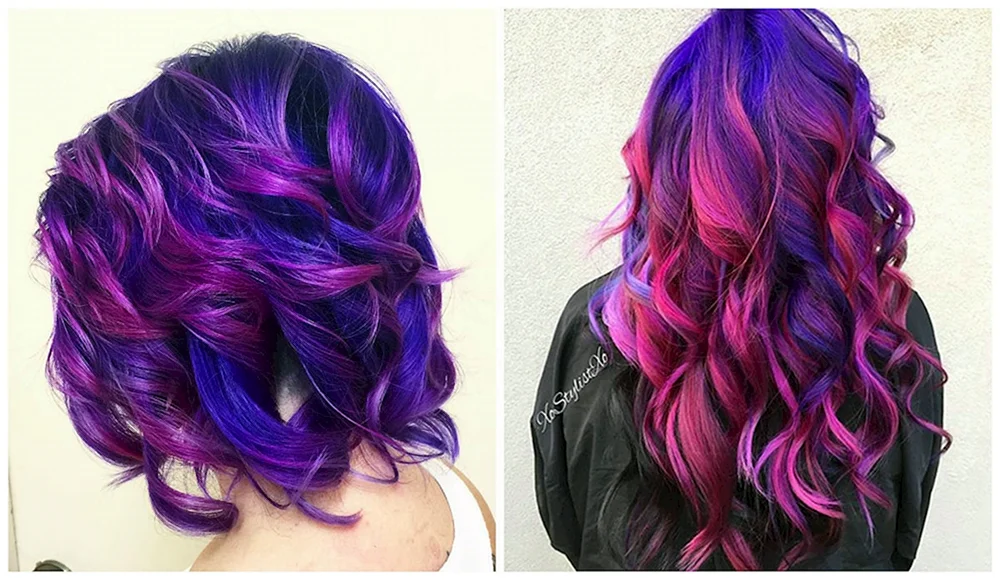 Blaue und violette Haarfarbe