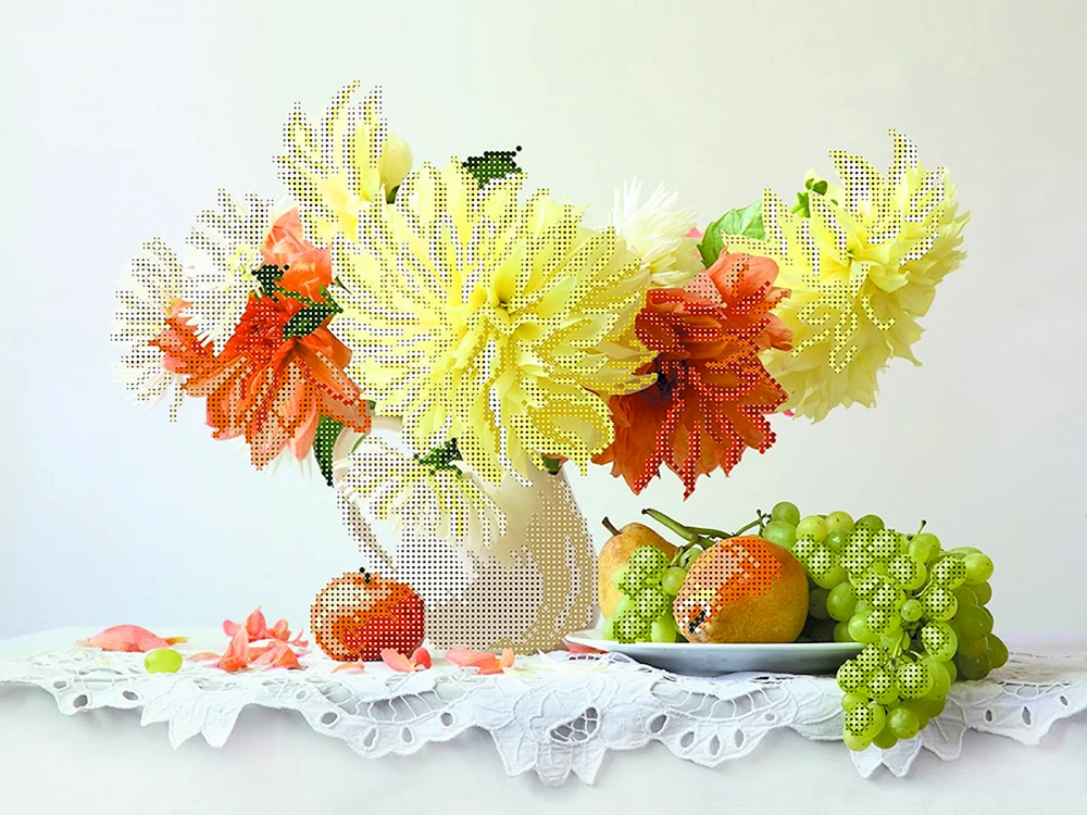 Herbstblumen und Obst