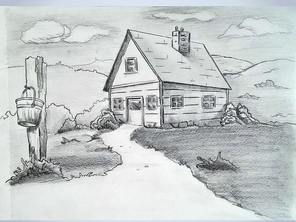 Hübsche Hauszeichnung in Bleistift
