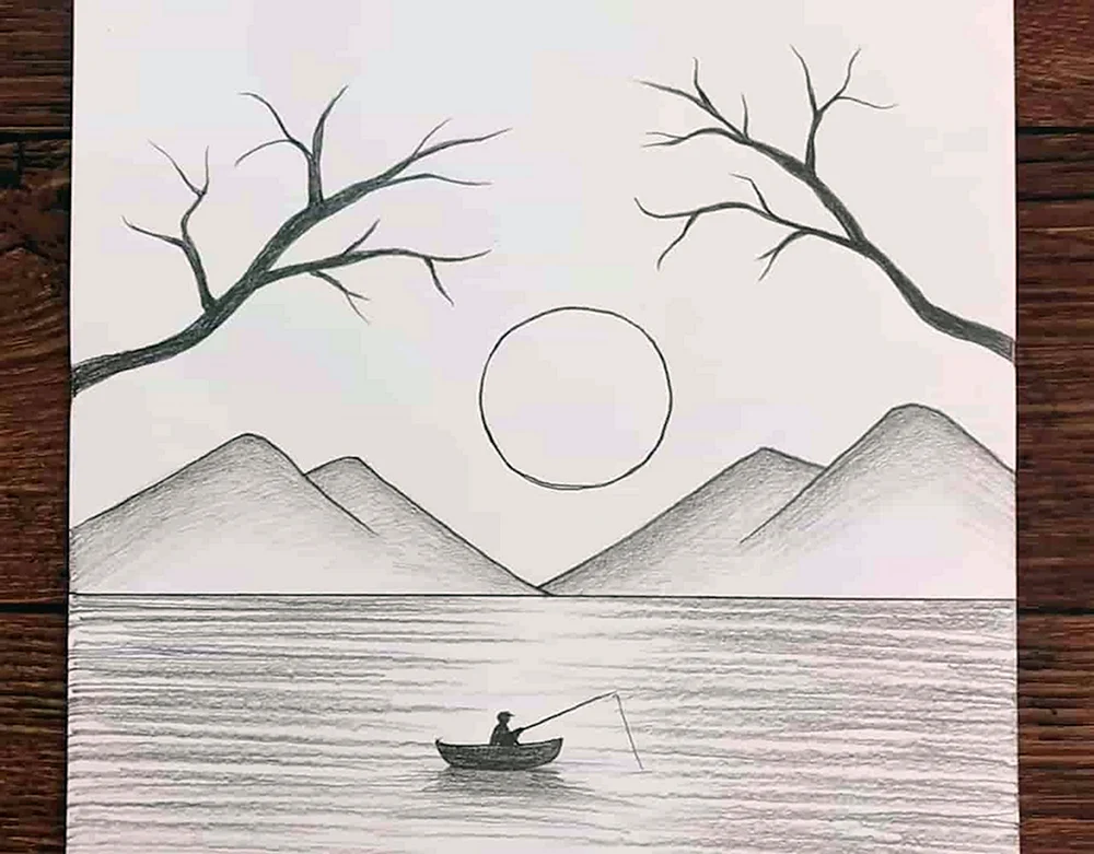 Landschaft in einfachem Bleistift