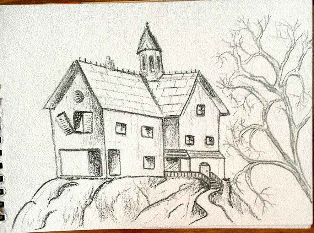 Eine Landschaft mit Architektur Bleistift