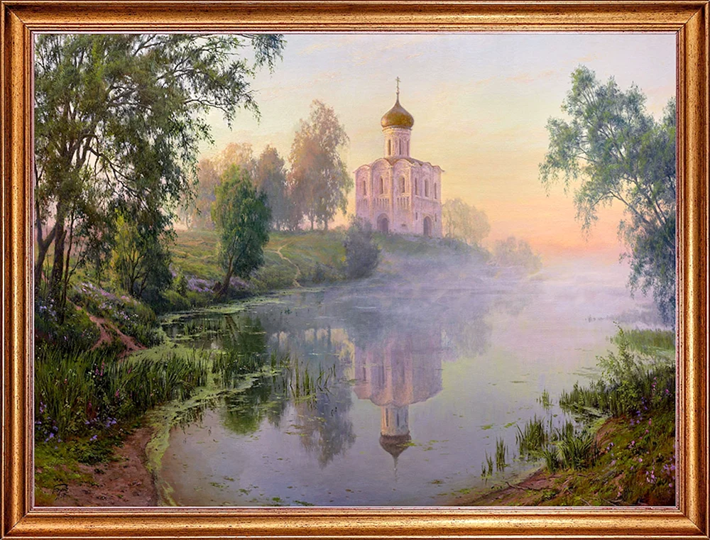 Landschaft mit Kirche Ölgemälde Bebia Wladimir