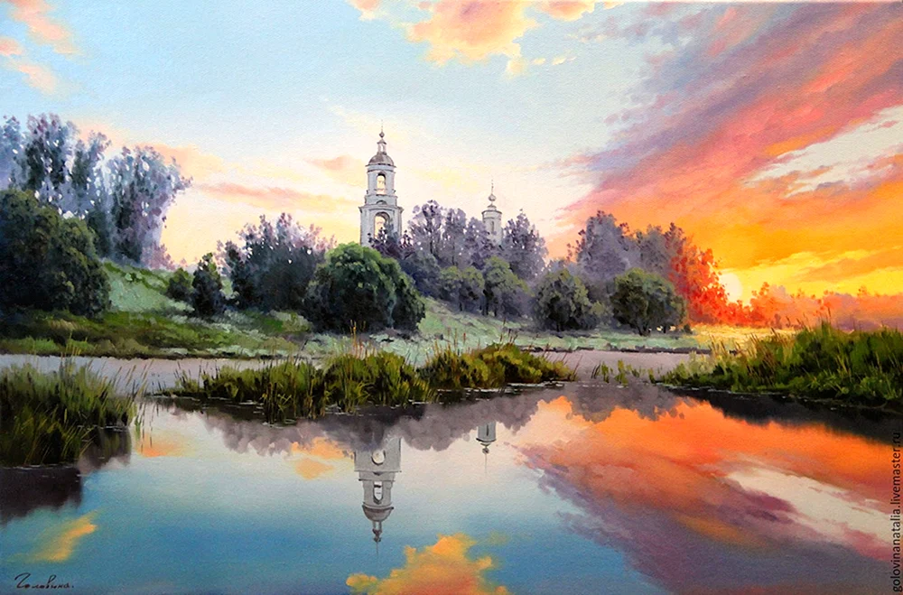 Landschaft mit Kirche Ölgemälde Bebia Vladimir