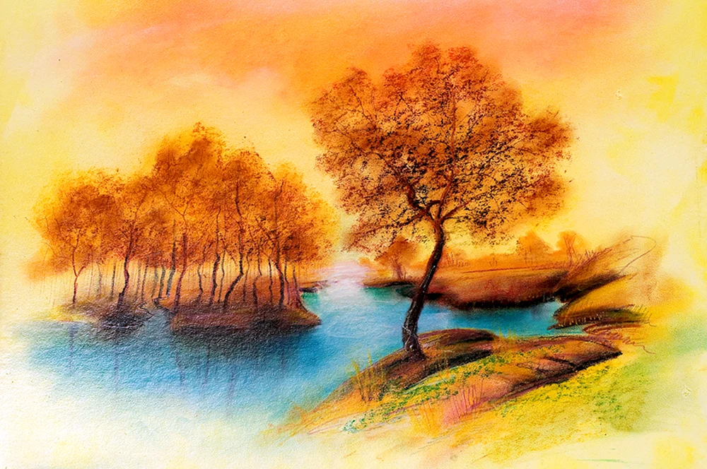 Landschaft mit Buntstiften