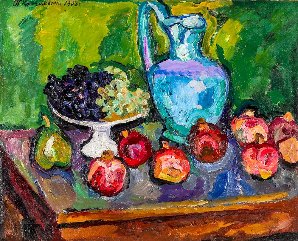 Peter Konchalovsky Stilleben mit rotem Tablett