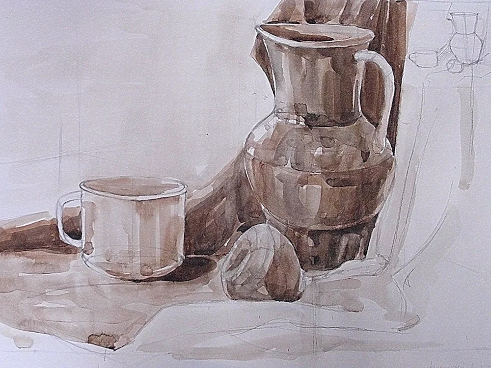 Akademische Malerei Aquarell Grisaille