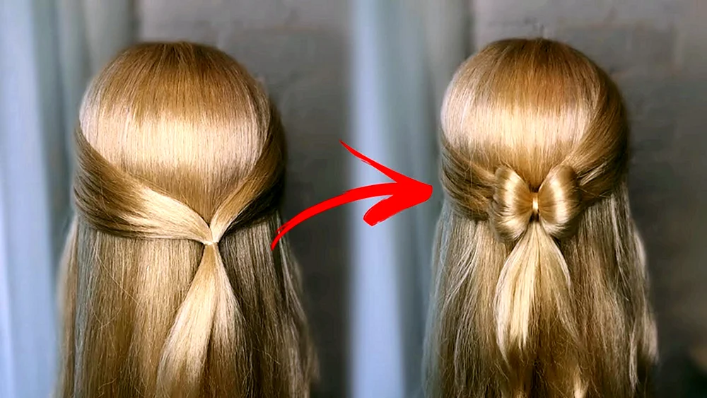 Mädchenfrisur mit offenem Haar und Schleife
