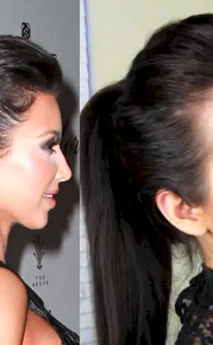 Kim Kardashian Hohe Pferdeschwanzfrisur für mittleres Haar